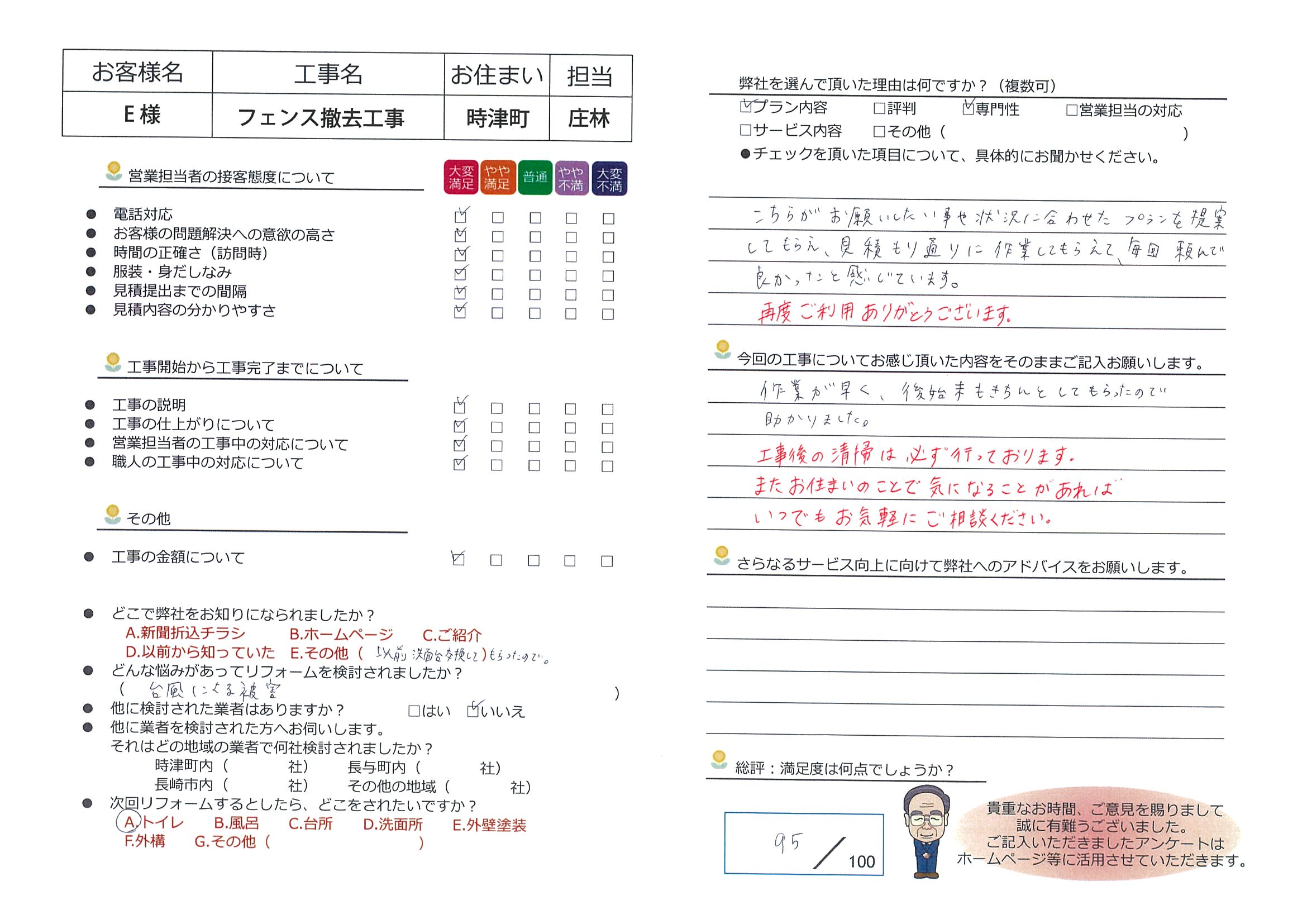 時津町　Ｅ様邸　フェンス撤去工事