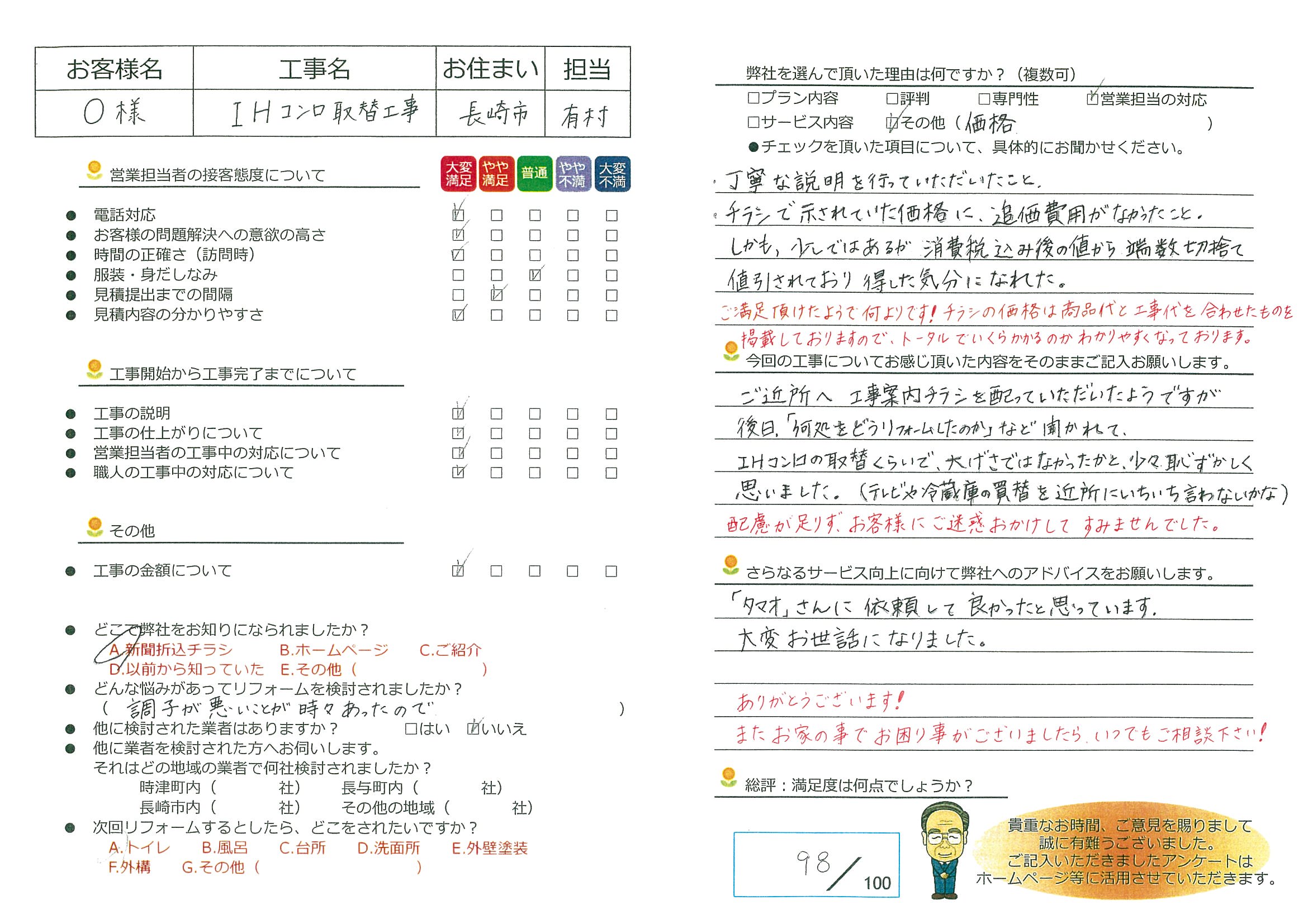 長崎市　Ｏ様邸　IHコンロ取替工事