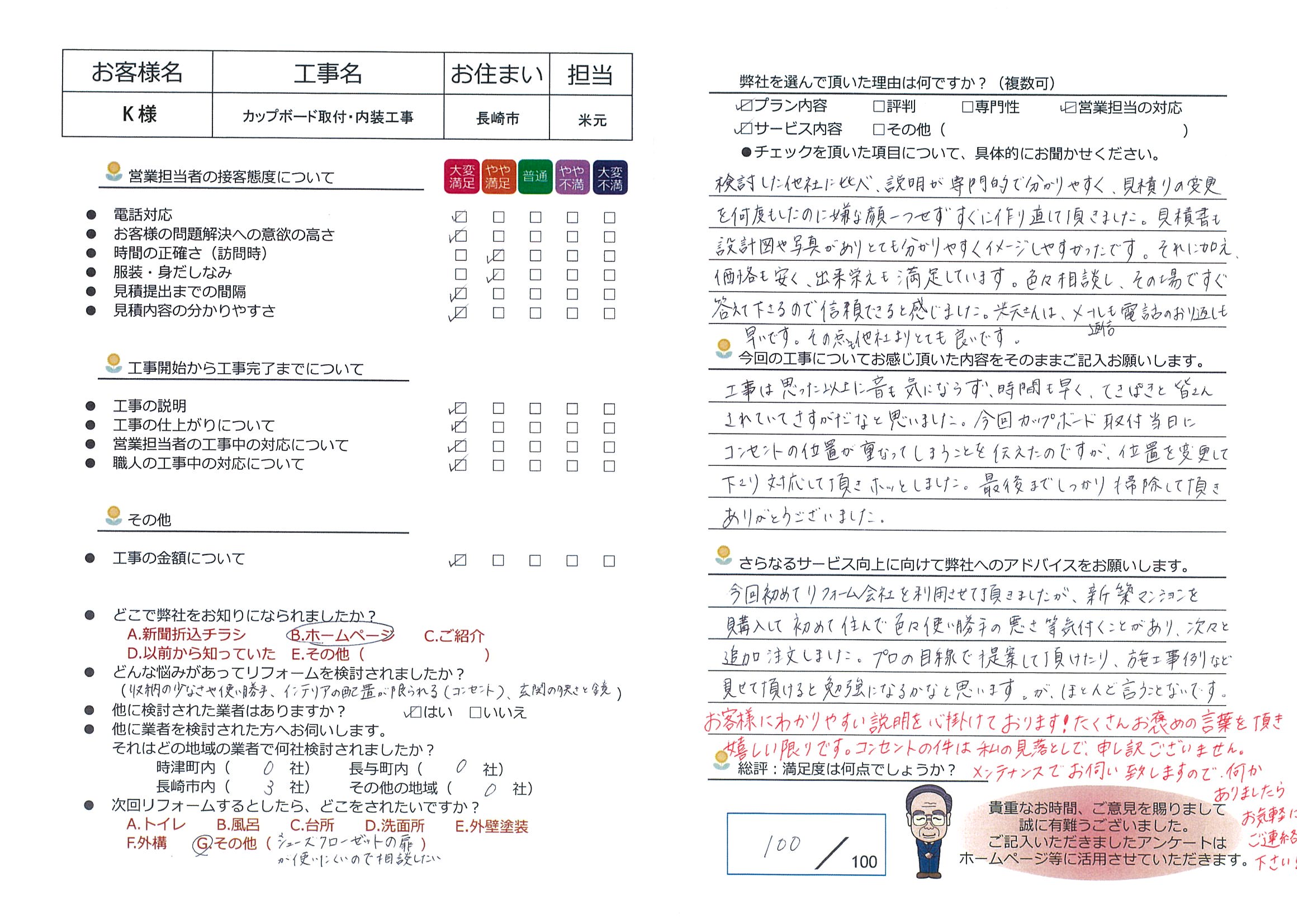 長崎市　Ｋ様邸　カップボード取付・内装工事