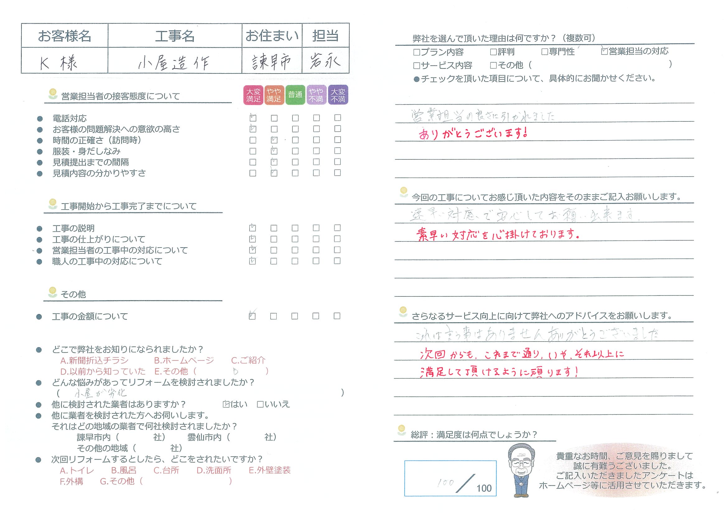 諫早市　Ｋ様邸　小屋造作