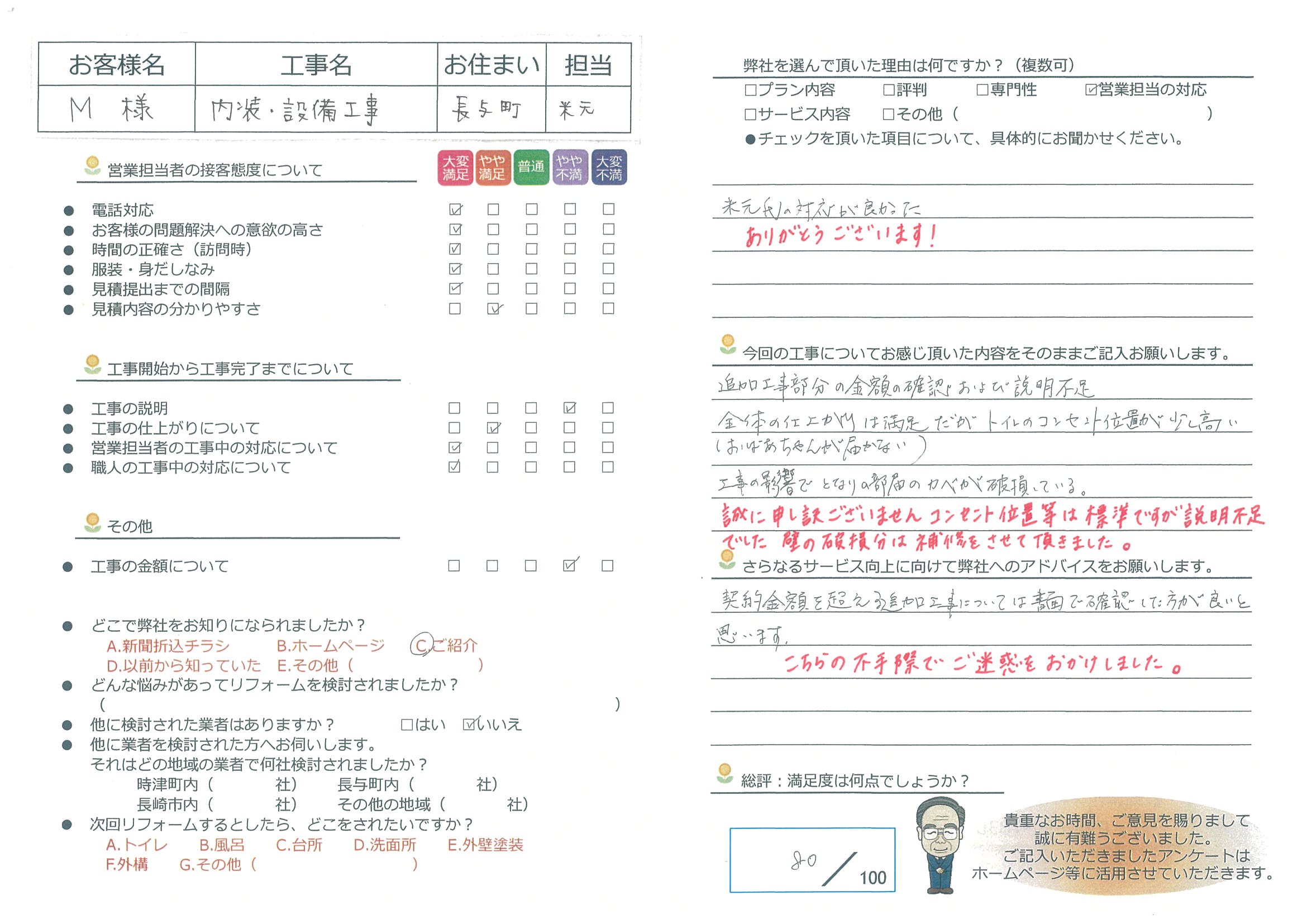 長与町　Ｍ様邸　内装・設備工事