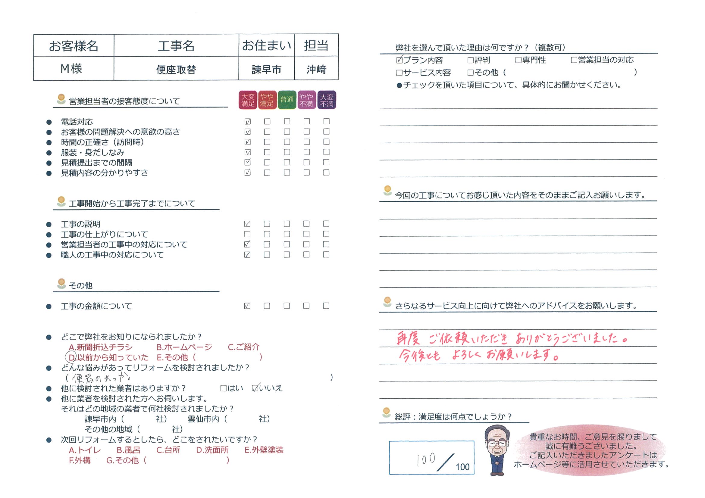 諫早市　Ｍ様邸　便座取替