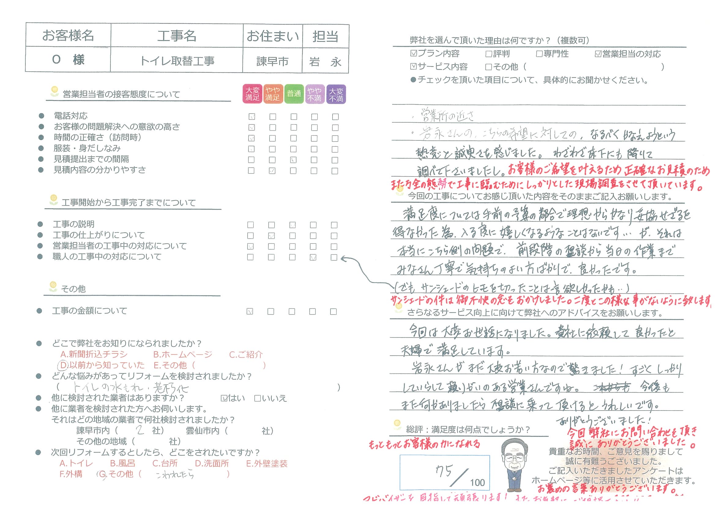 諫早市　Ｏ様邸　トイレ取替工事