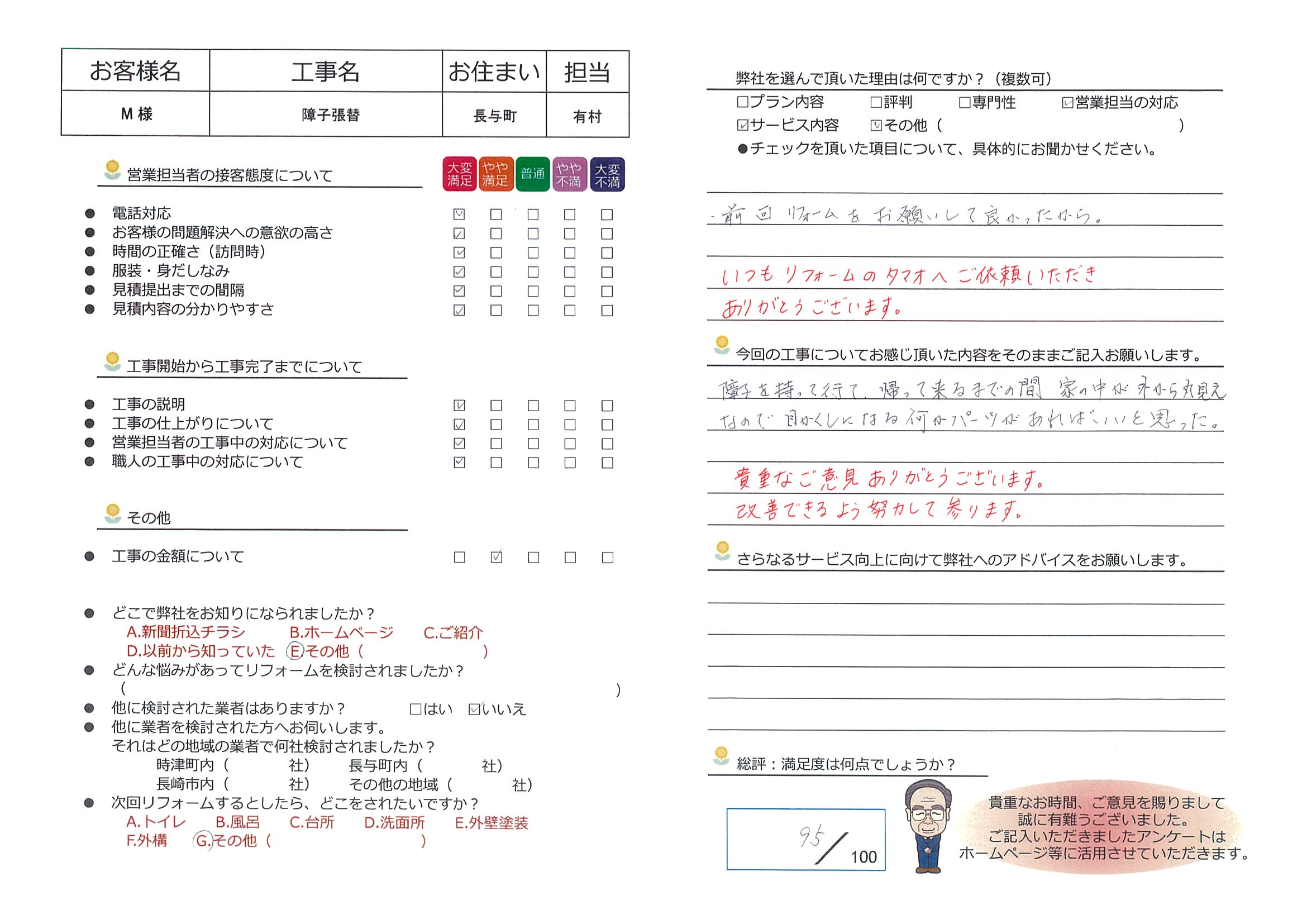 長与町　Ｍ様邸　障子張替