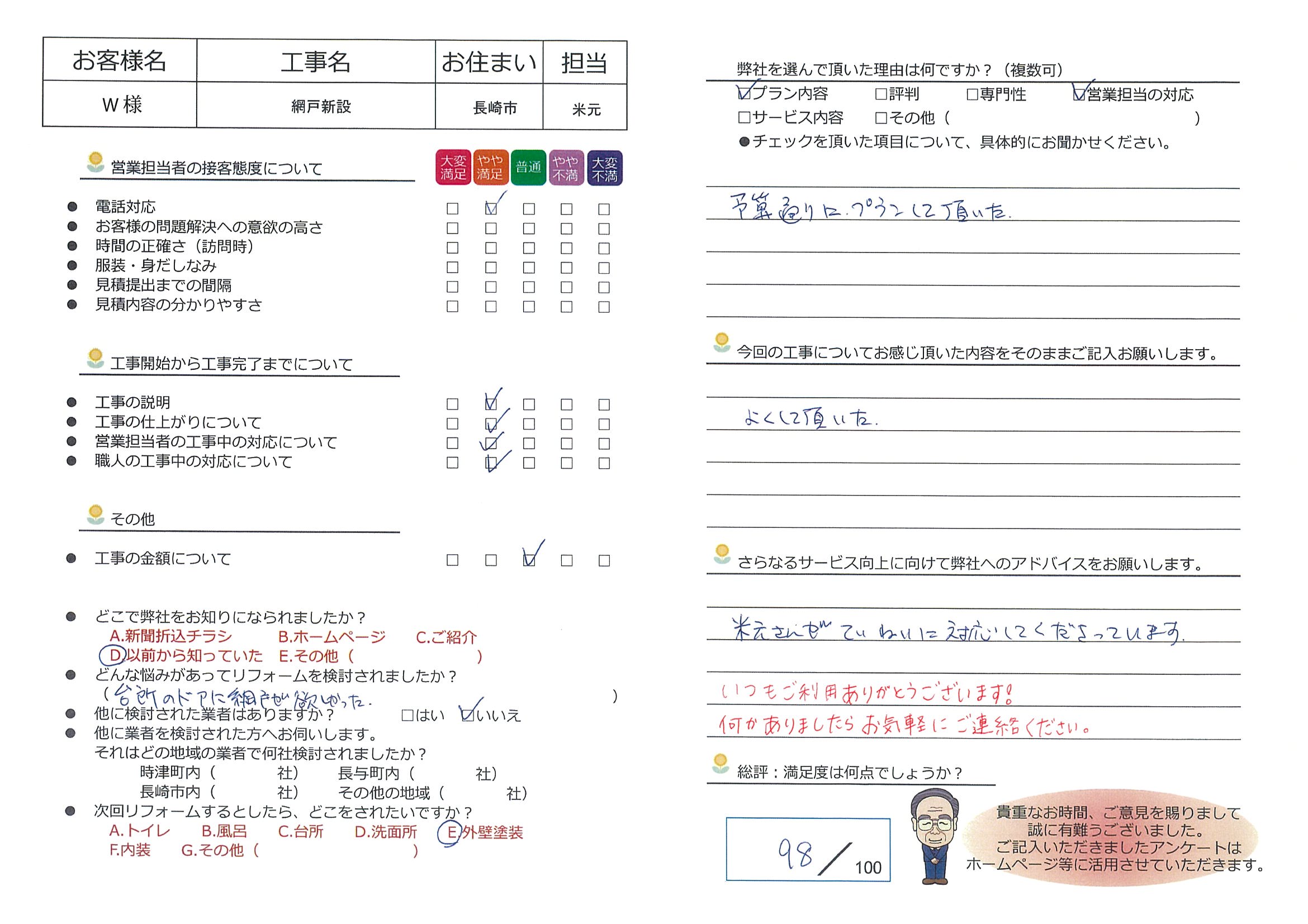 長崎市　Ｗ様邸　網戸新設