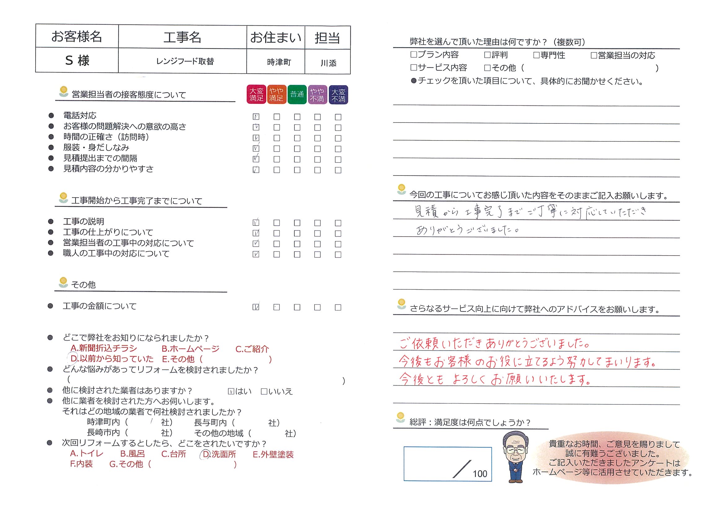 時津町　Ｓ様邸　レンジフード取替