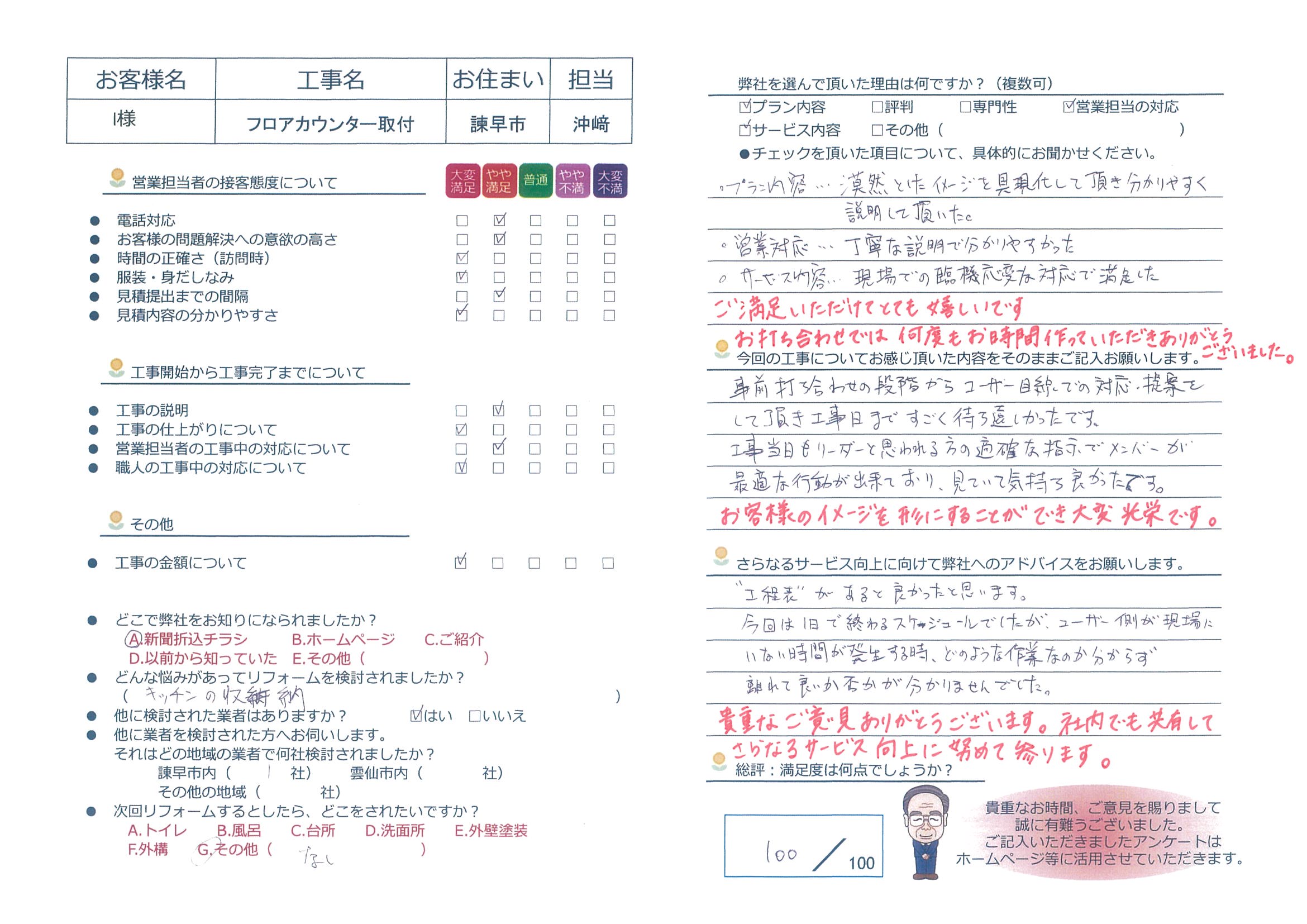 諫早市　Ｉ様邸　フロアカウンター取付