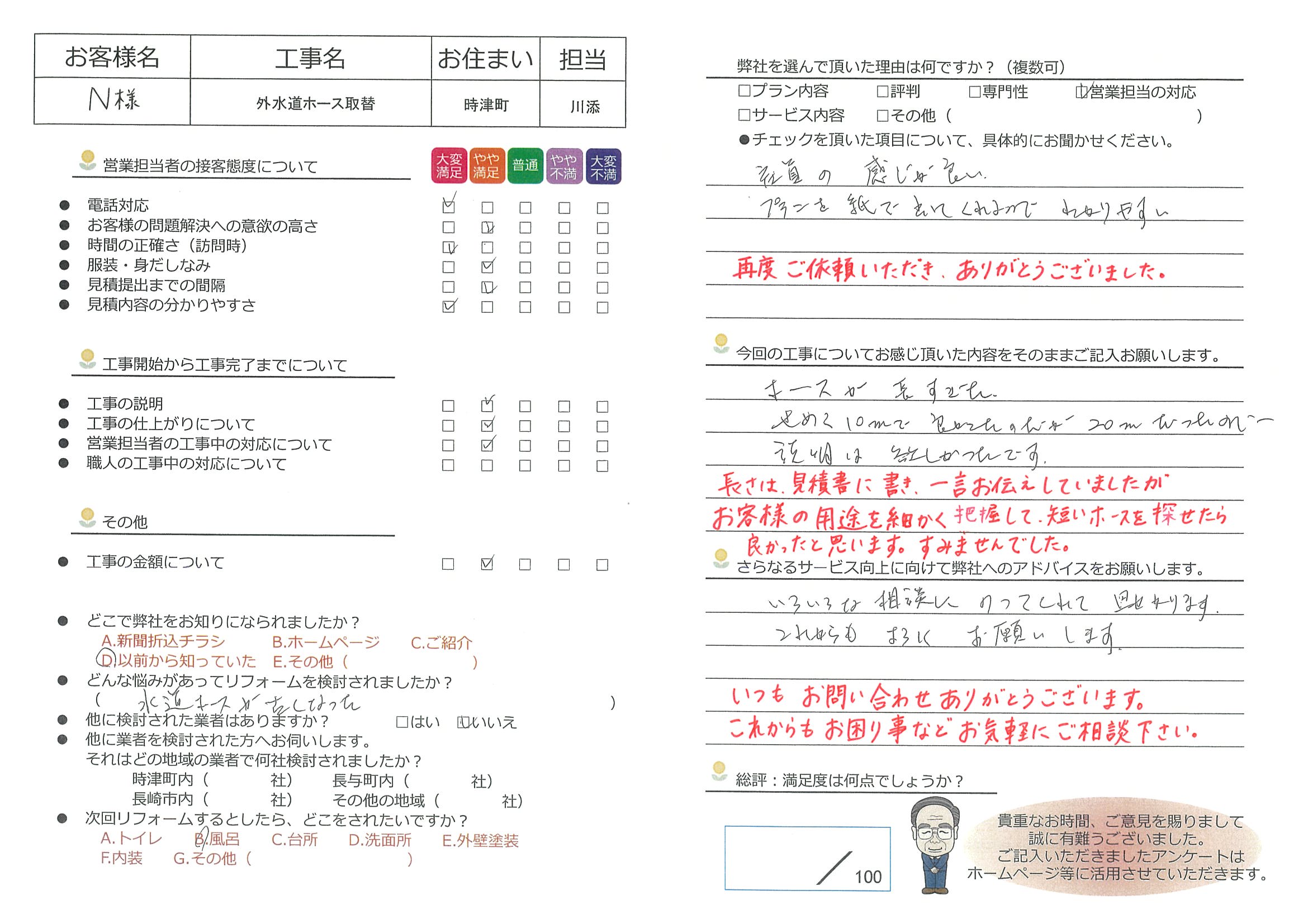 時津町　Ｎ様邸　外水道ホース取替