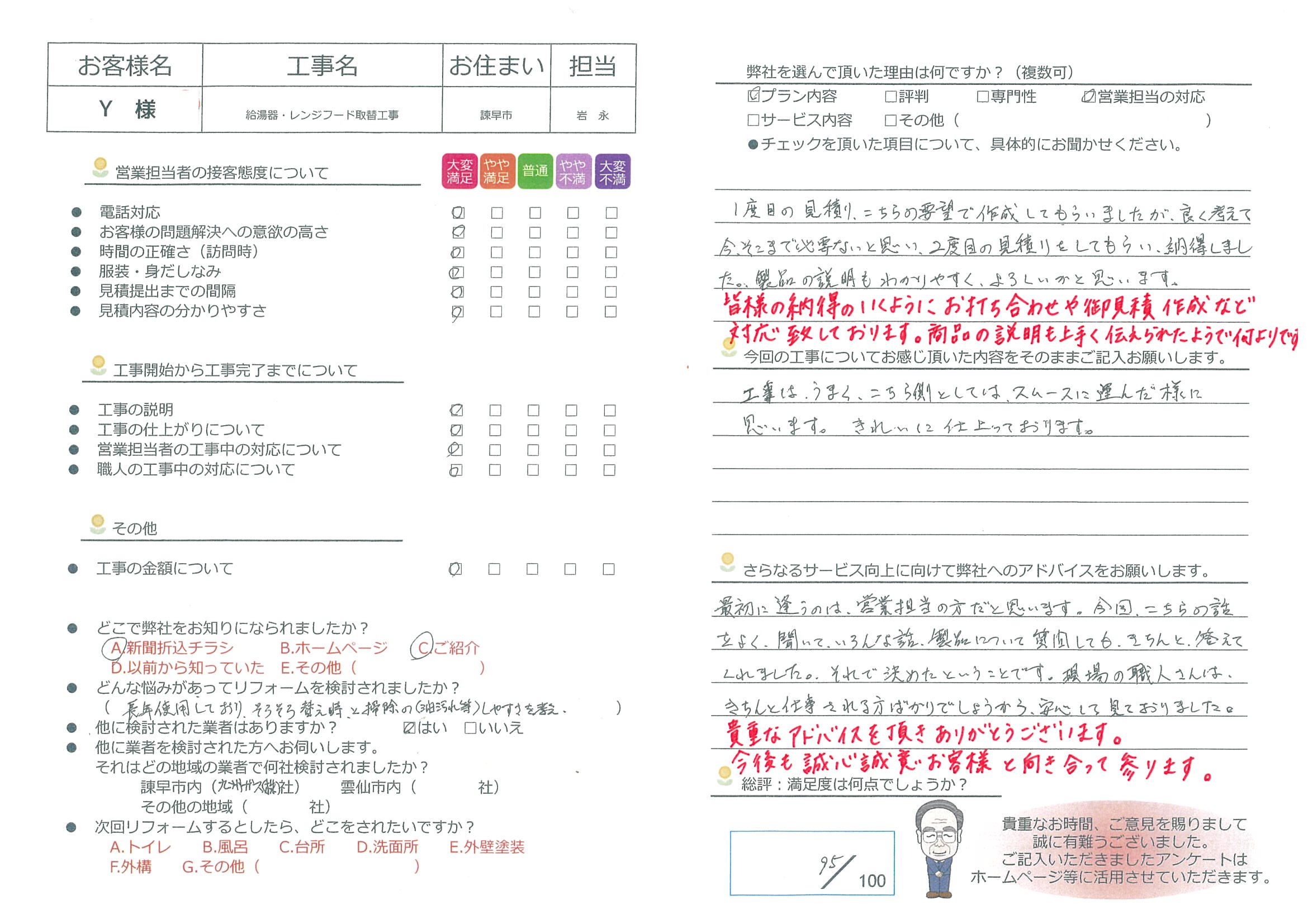 諫早市　Y様邸　給湯器・レンジフード取替工事