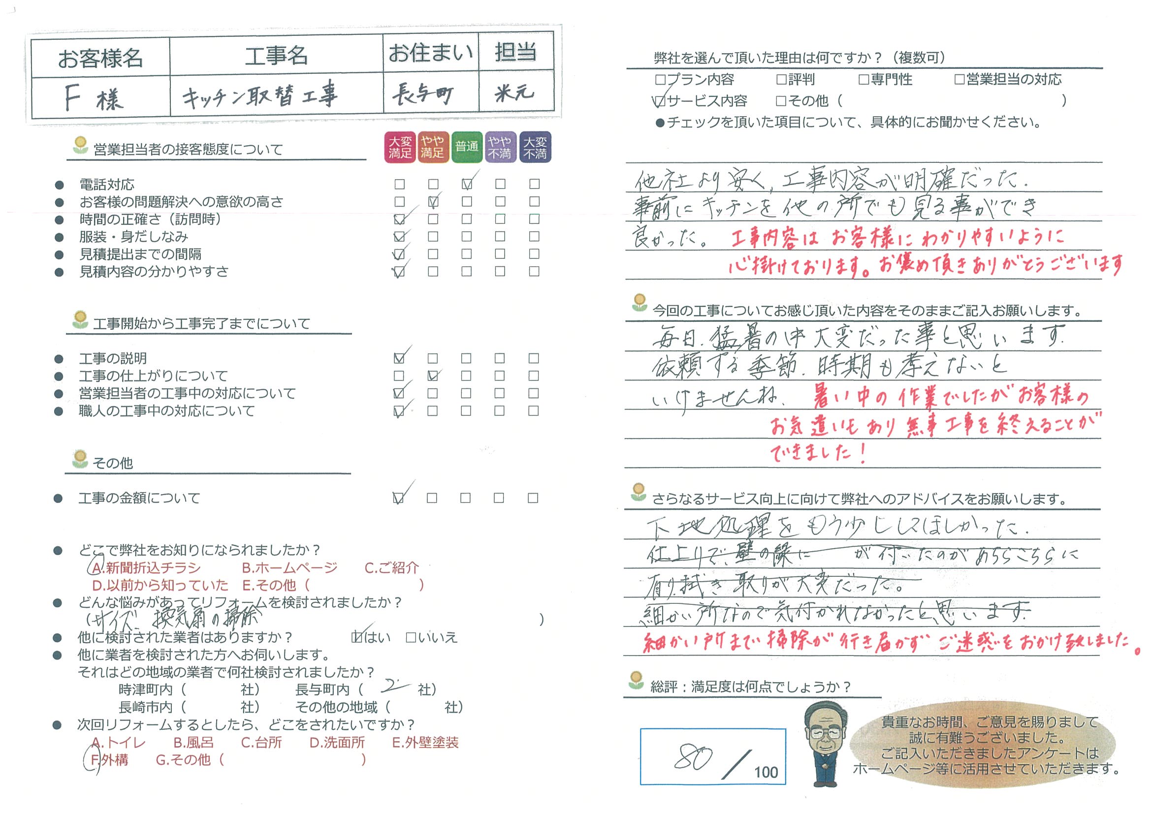 長与町　Ｆ様邸　キッチン取替工事