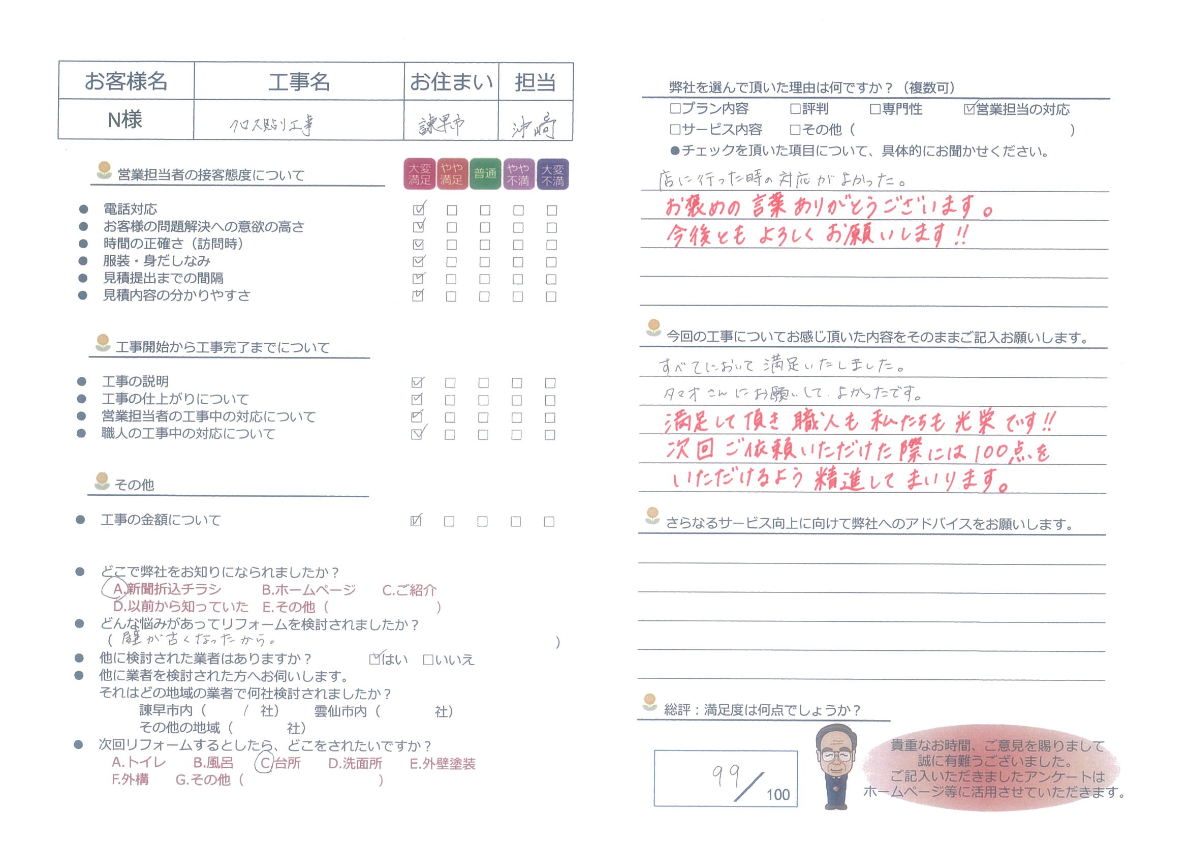 諫早市　N様邸　クロス貼り工事