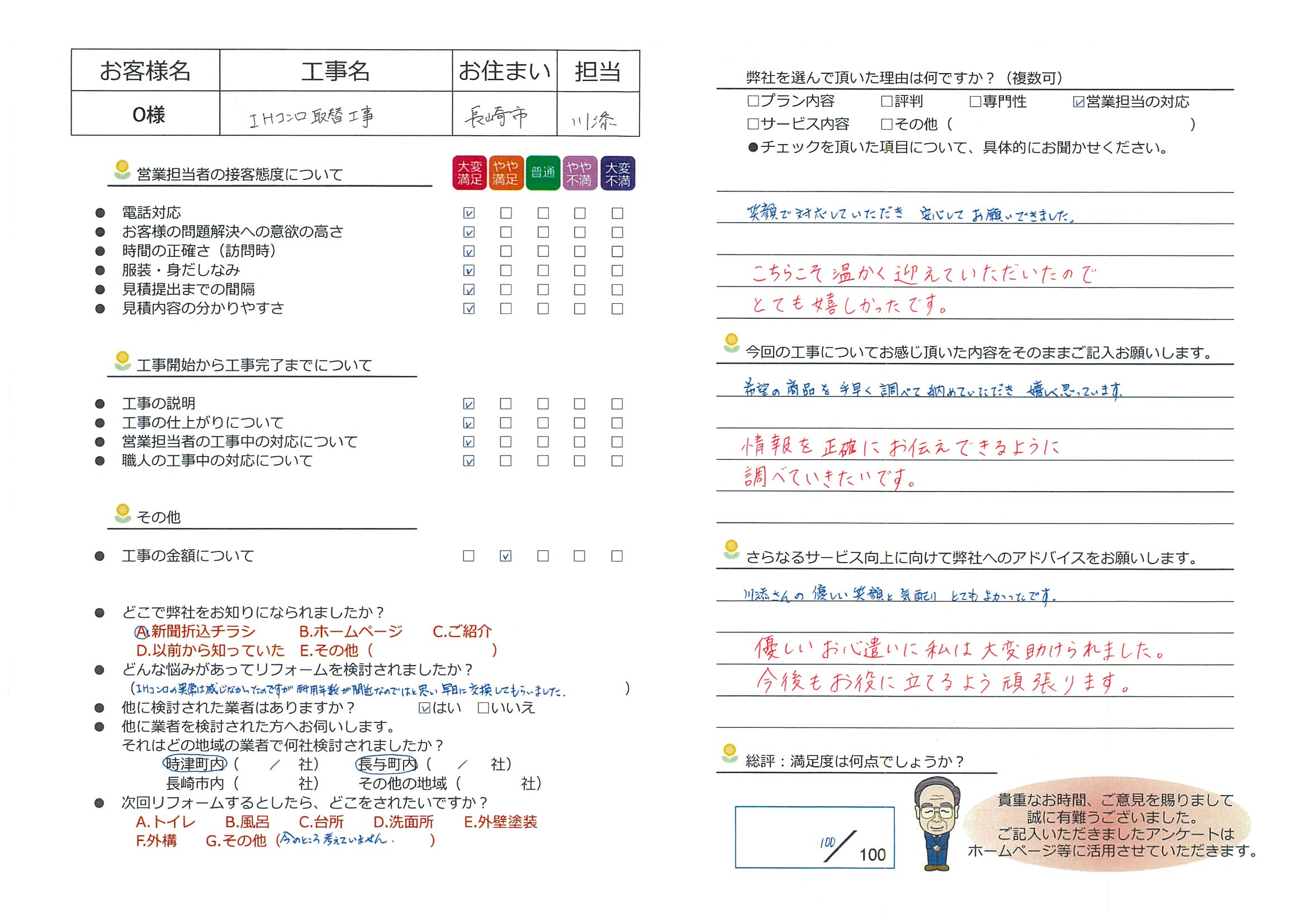 長崎市　Ｏ様邸　ＩＨコンロ取替工事