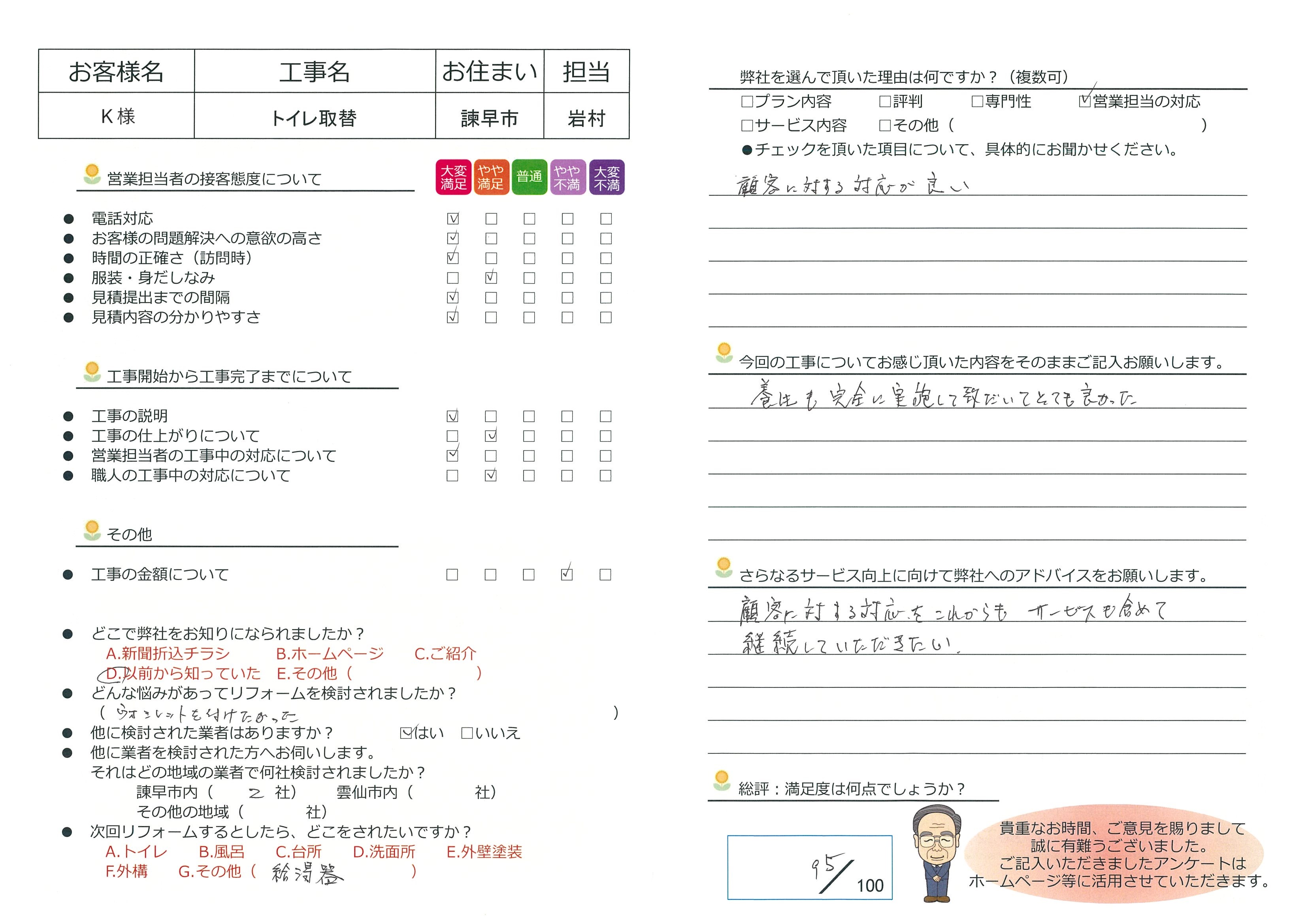 諫早市　Ｋ様邸　トイレ取替