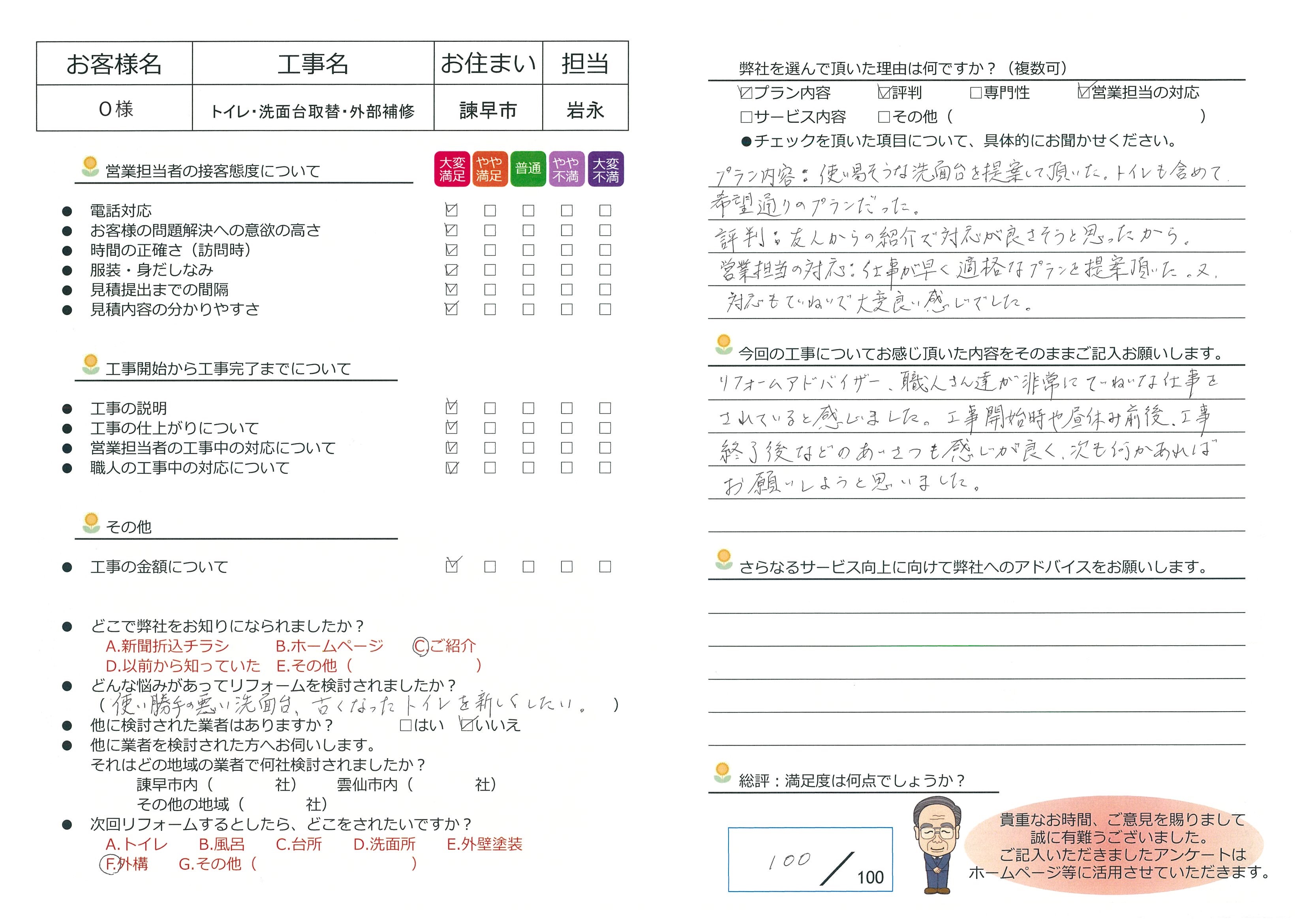 諫早市　O様邸　トイレ・洗面台取替・外部補修